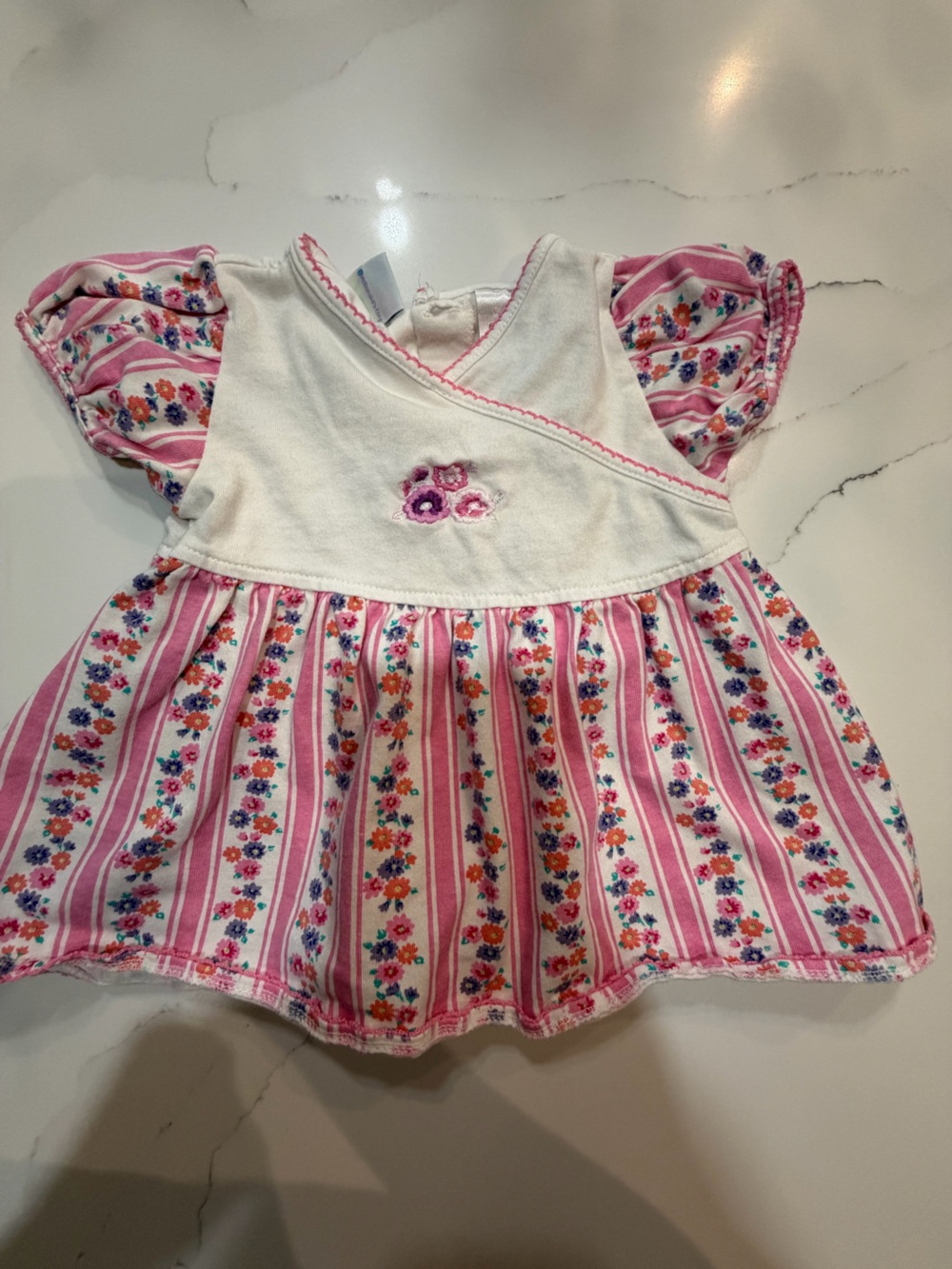 VINTAGE MCBABY Pink Floral embroidered Stripe Toddler Dress